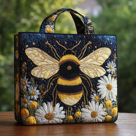 Bee Daisy Flowers Quilted Tote