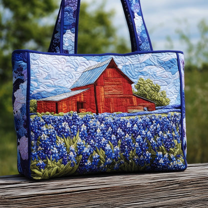 Bluebonnet Flowers Barn Quilted Tote
