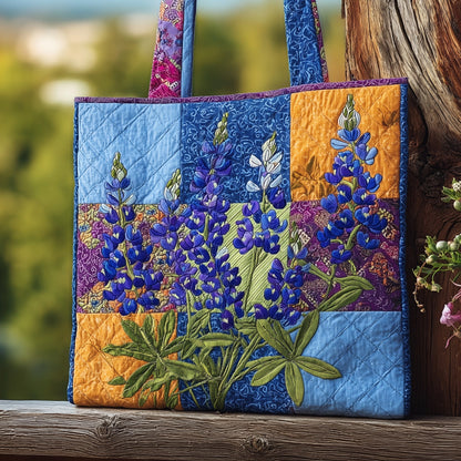 Everyday Bluebonnet Flowers Quilted Tote