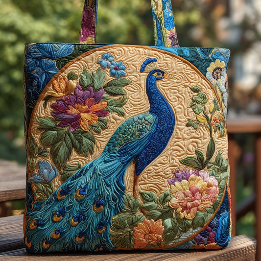 Peacock Floral Circle Quilted Tote