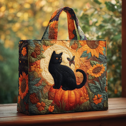 Black Cat Pumpkin Sunflowers Tote Bag
