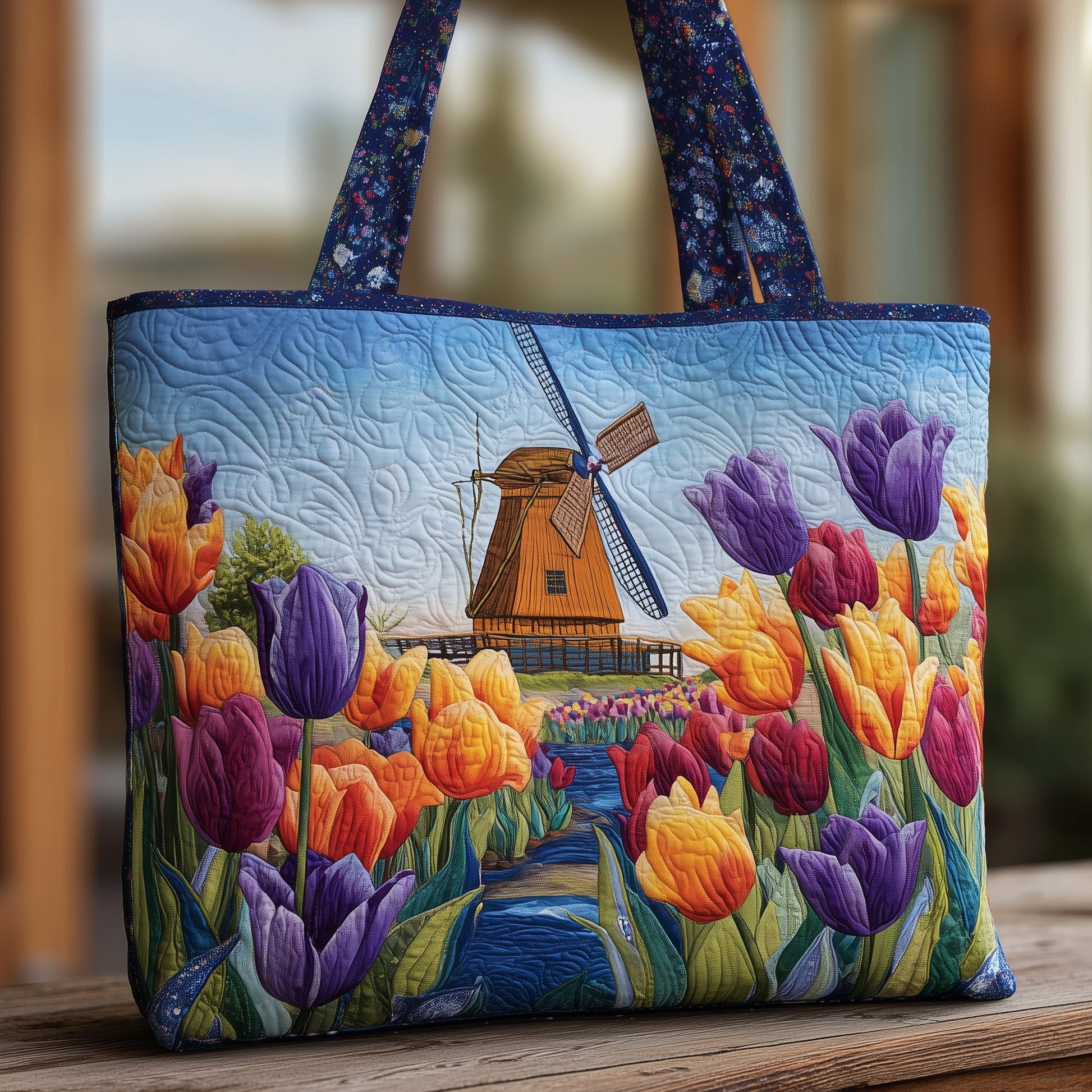 Everyday Tulips Windmill Quilted Tote