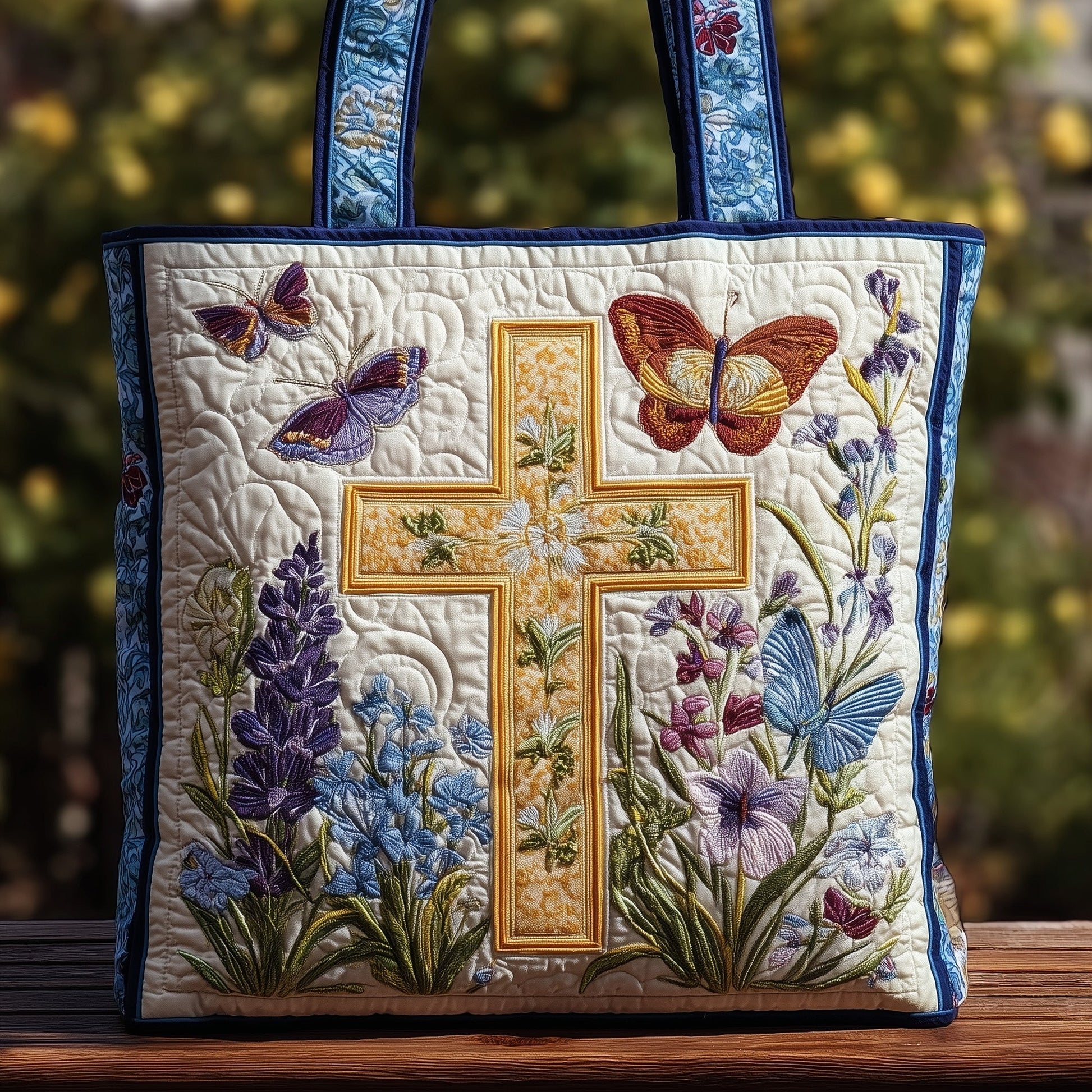 Everyday Butterfly Cross Quilted Tote