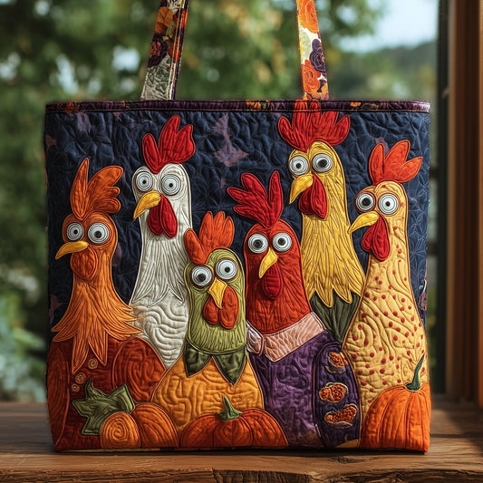 Whimsical Autumn Chicken Quilted Tote