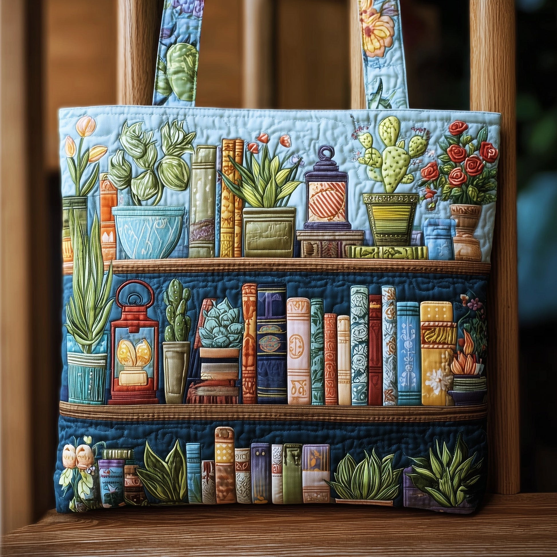 Books Potted Plants Quilted Tote