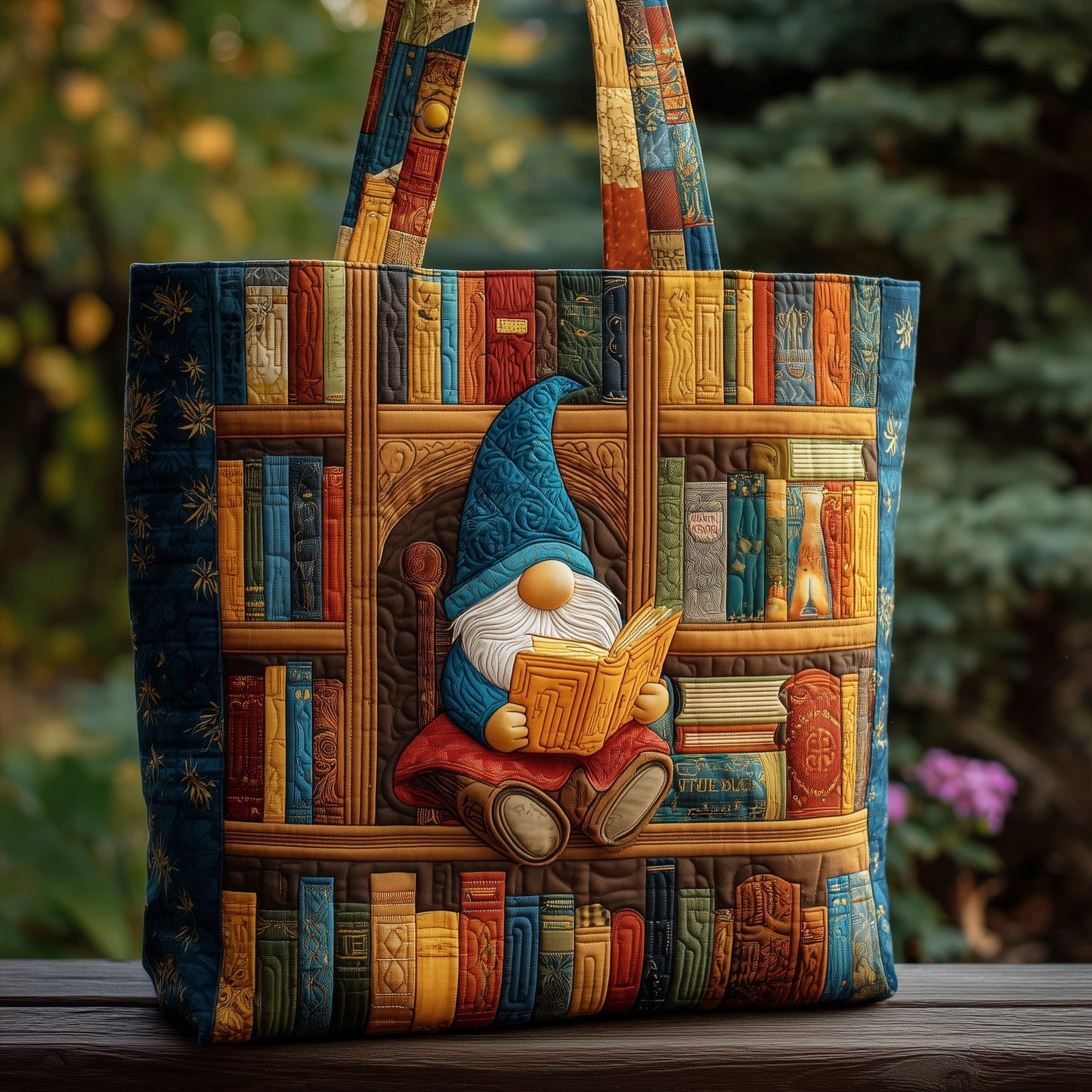 Book Gnome Reading Quilted Tote