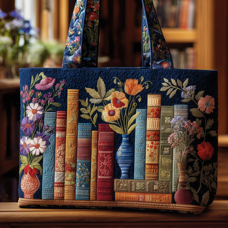 Everyday Books Flowers Quilted Tote