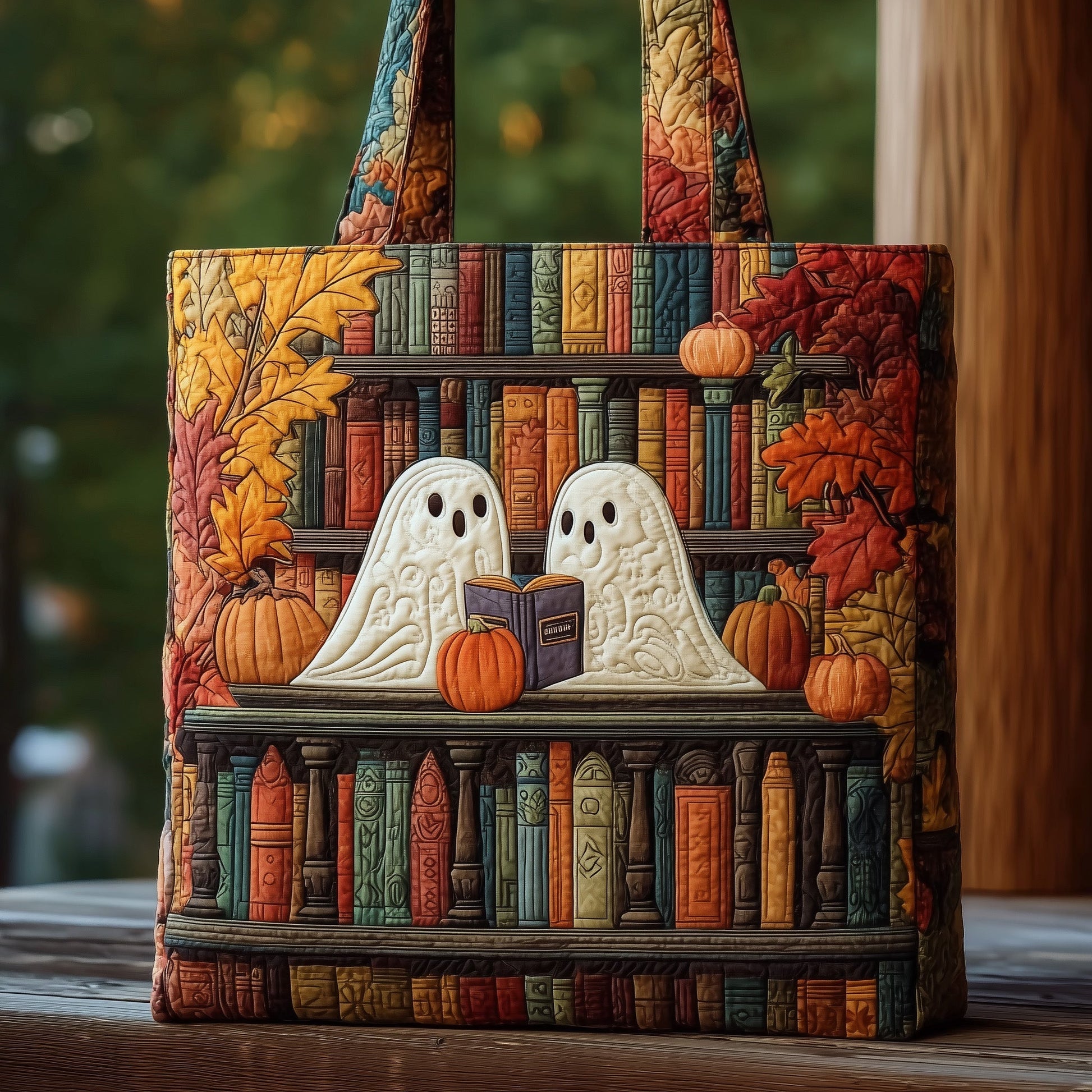 Ghosts Reading Books Quilted Tote