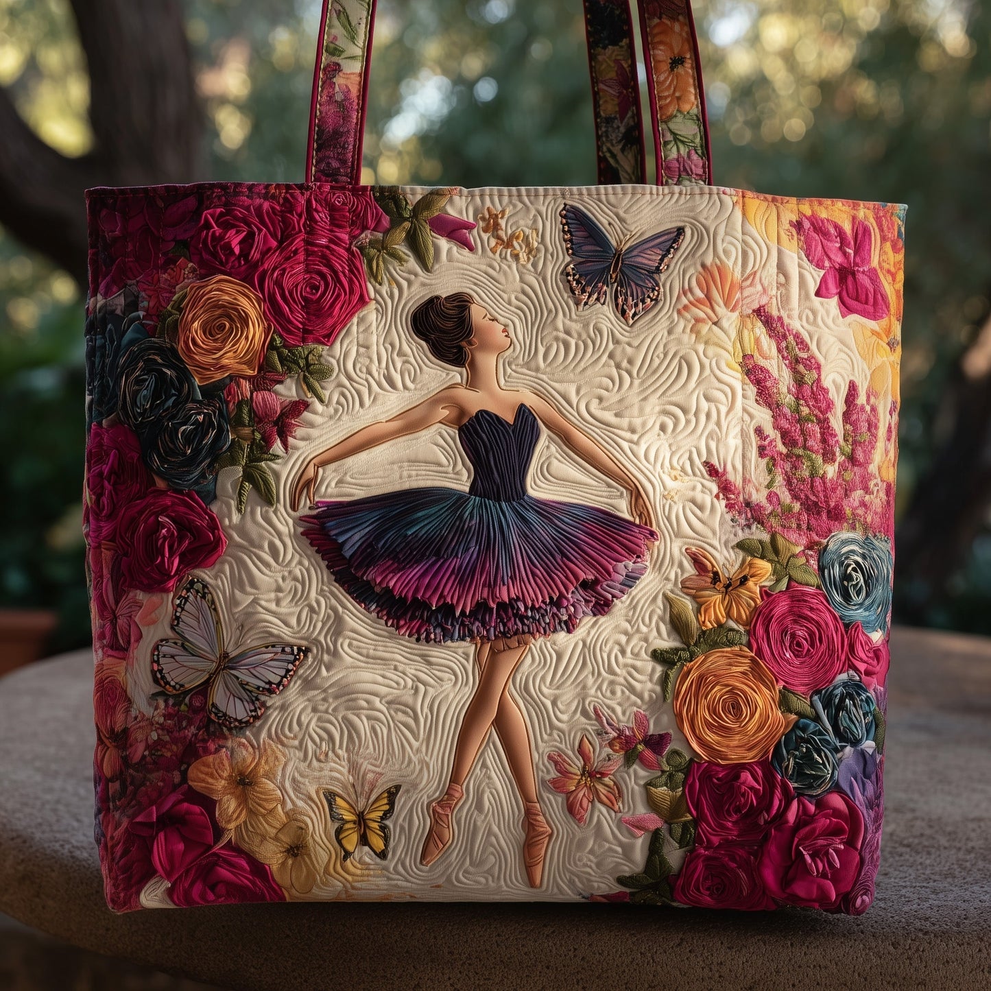 Ballet Dancer Flowers Quilted Tote
