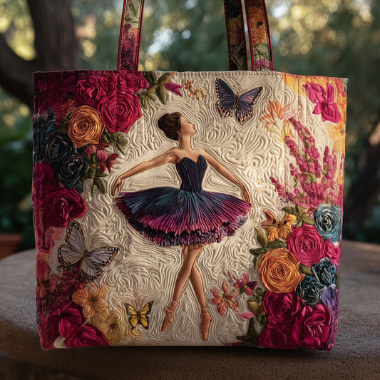 Ballet Dancer Flowers Quilted Tote