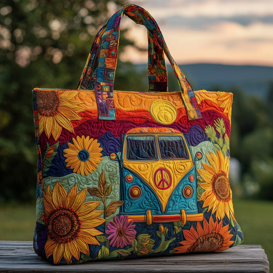 Vintage Van Sunflowers Quilted Tote