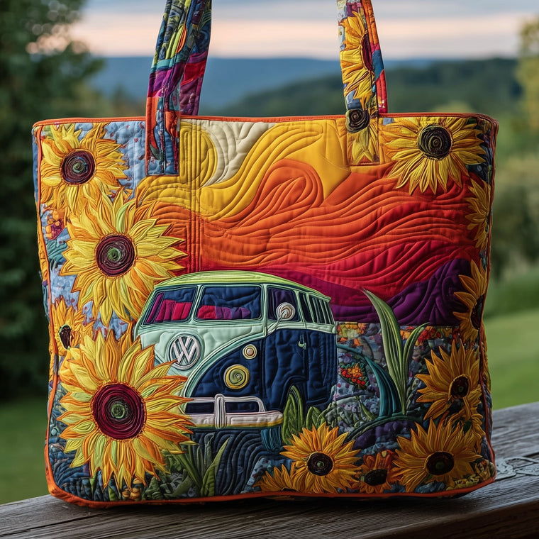 Hippie Van Sunflowers Quilted Tote
