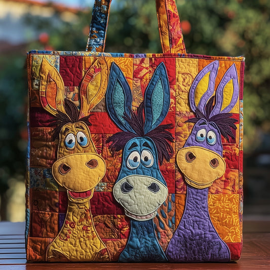 Colorful Cartoon Donkeys Quilted Tote