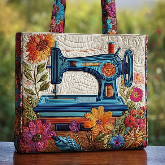 Vintage Sewing Machine Floral Quilted Tote