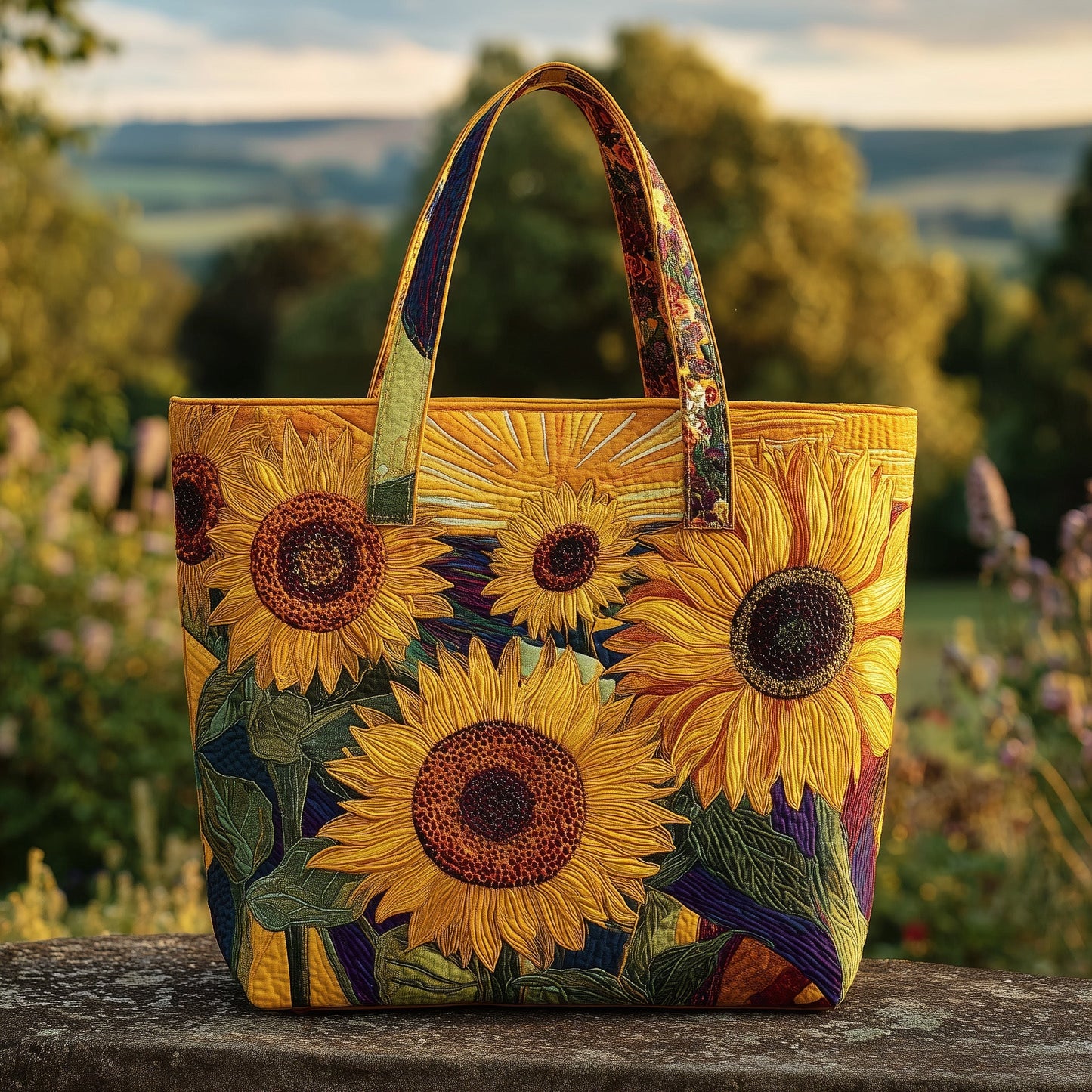 Everyday Sunflower Floral Quilted Tote