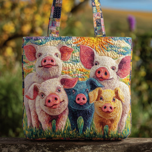 Happy Piglets Group Quilted Tote