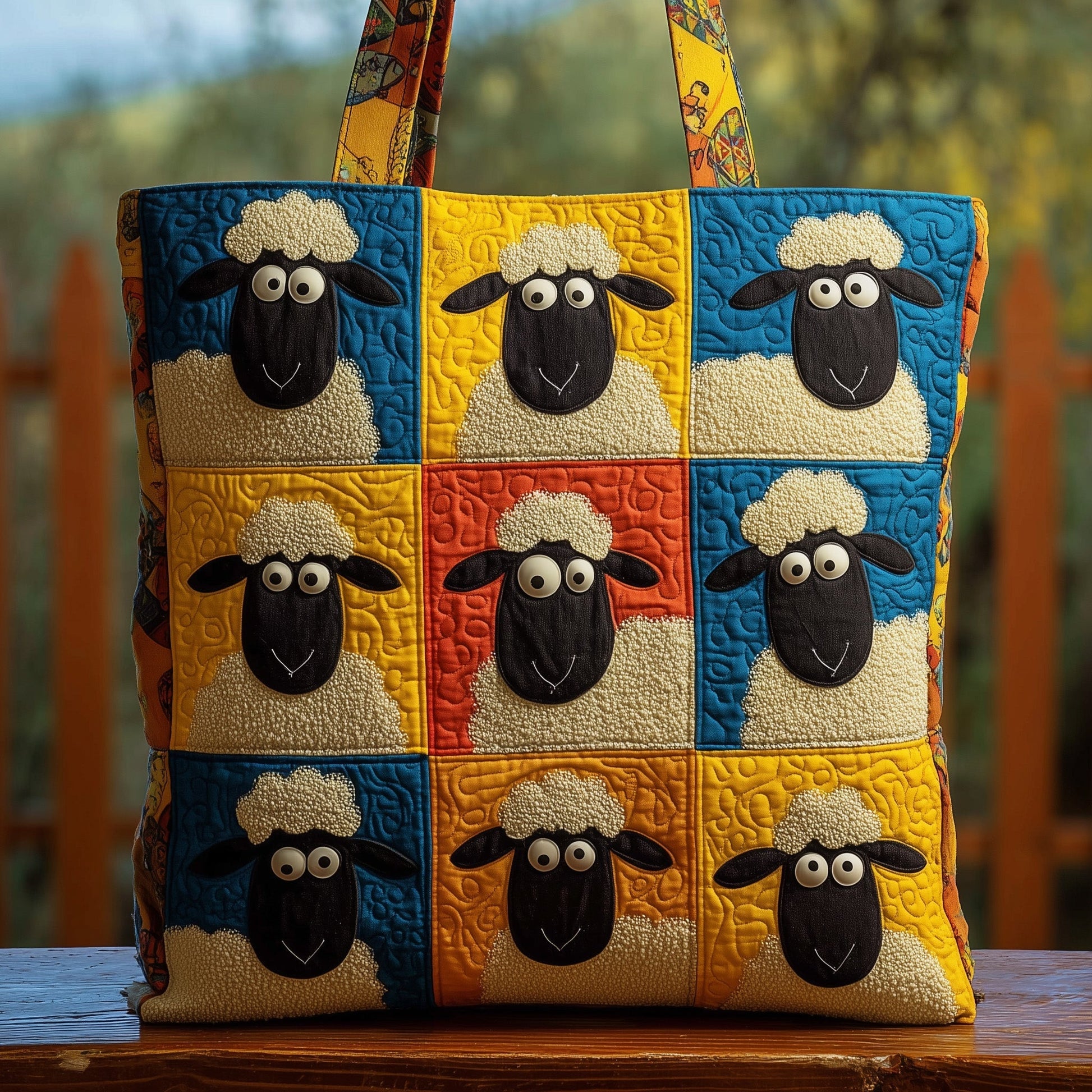 Playful Sheep Patchwork Quilted Tote