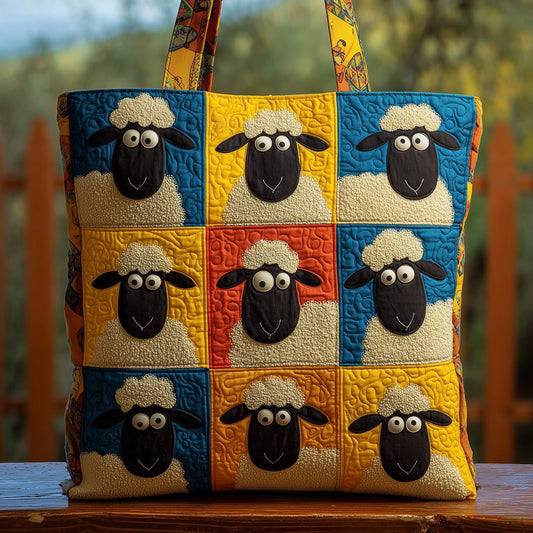 Playful Sheep Patchwork Quilted Tote
