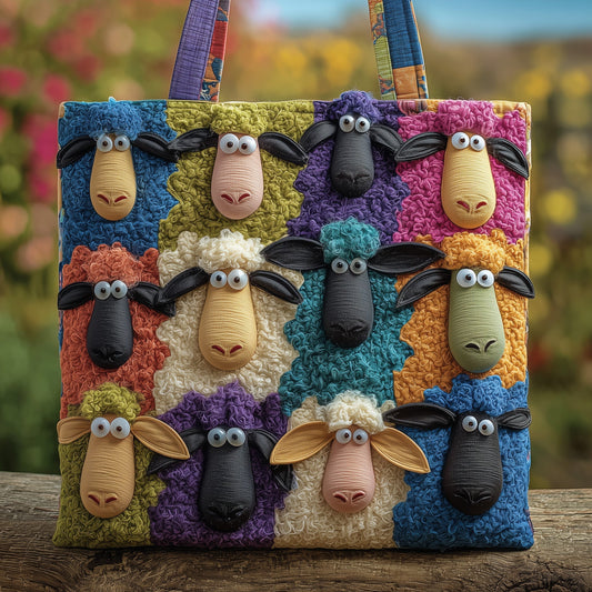 Playful Sheep Quilted Tote Bag