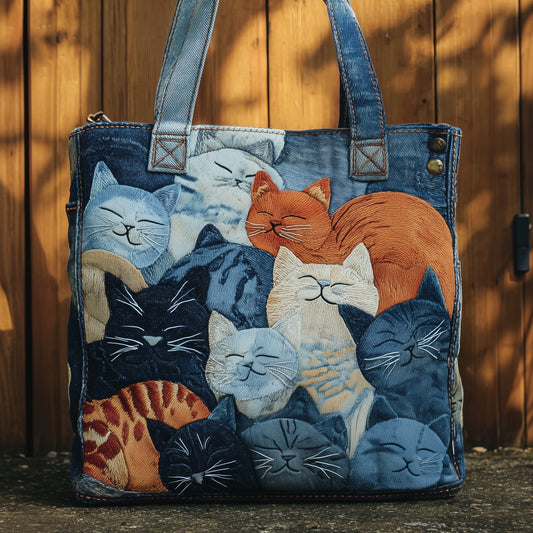 Group Of Sleeping Cats Quilted Tote