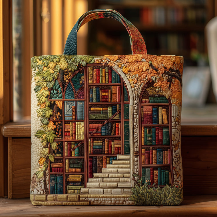 Bookshelf Fall Leaves Quilted Tote