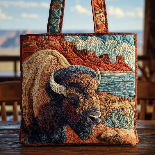 Bison Landscape Artwork Quilted Tote