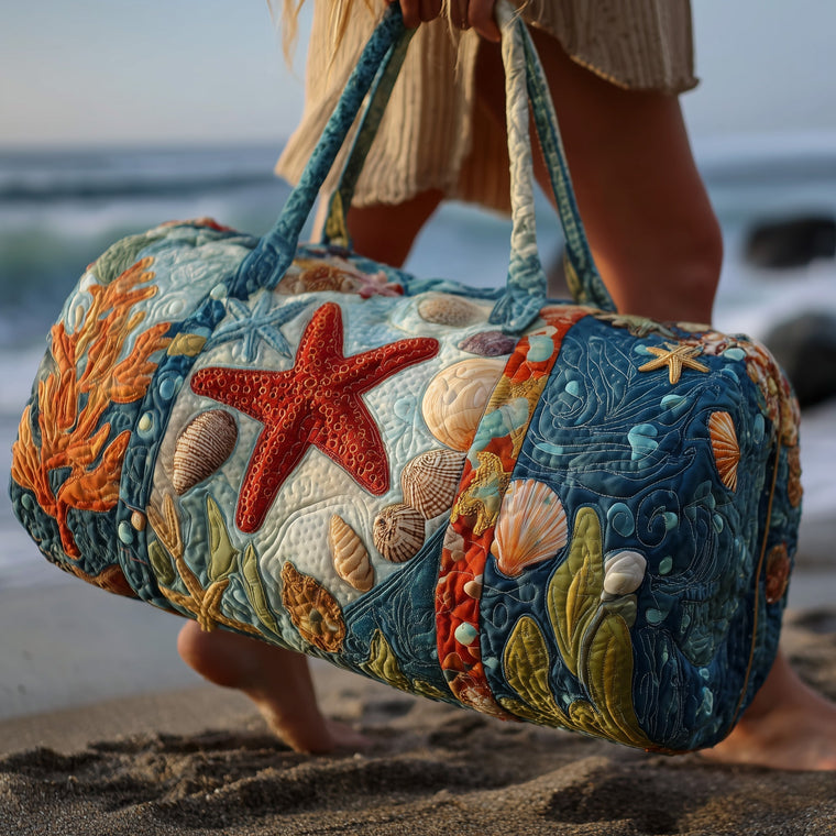 Seashell Starfish Coral Quilted Tote