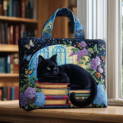 Black Cat Books Butterflies Quilted Tote