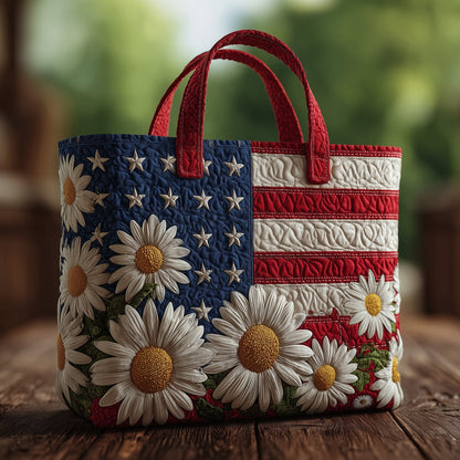 Daisy Floral Patriotic Quilted Tote