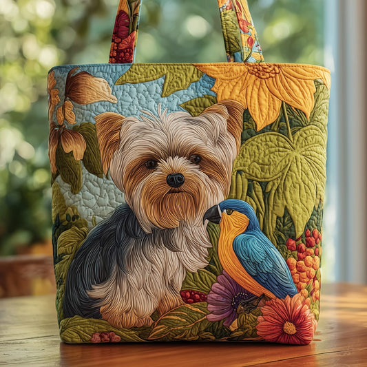 Yorkshire Terrier Parrot Quilted Tote