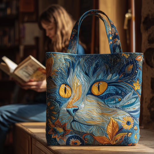 Cat Face Illustration Quilted Tote