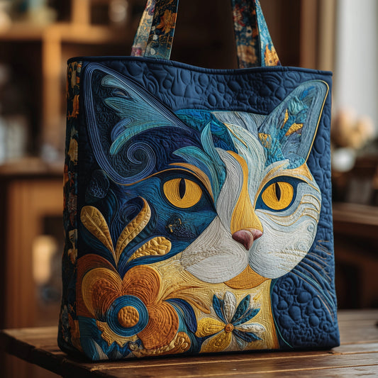 Mystic Cat Illustration Quilted Tote