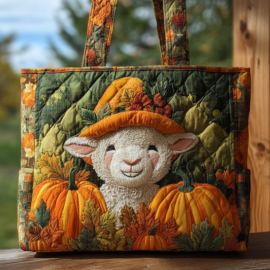 Smiling Lamb Pumpkins Quilted Tote