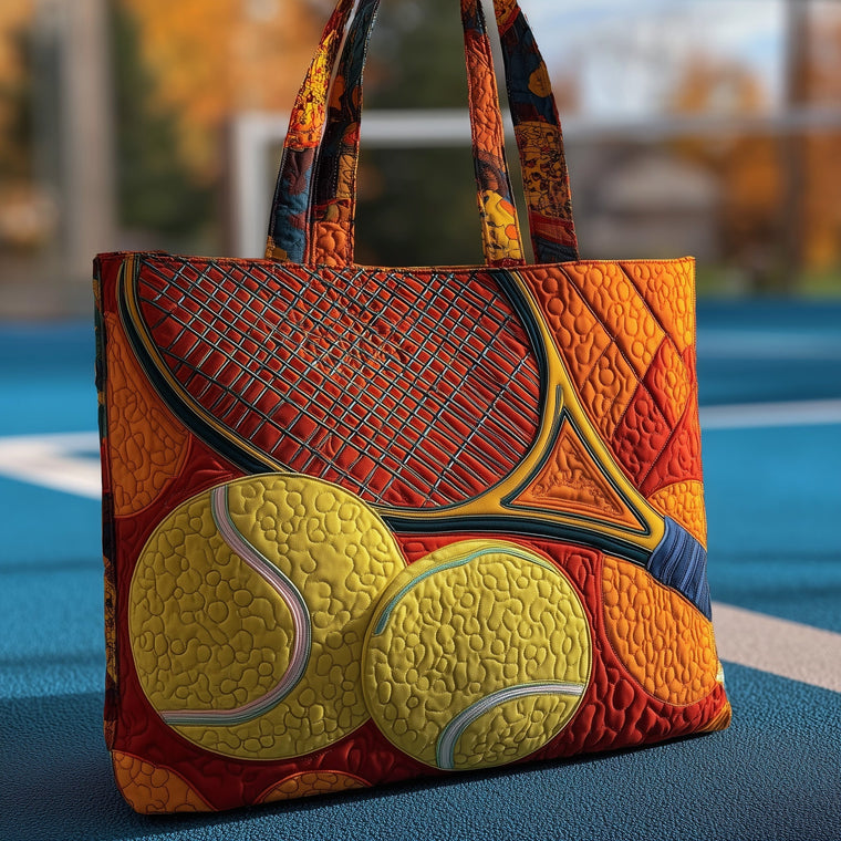 Tennis Balls Racket Quilted Tote
