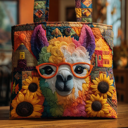 Colorful Llama Glasses Quilted Tote