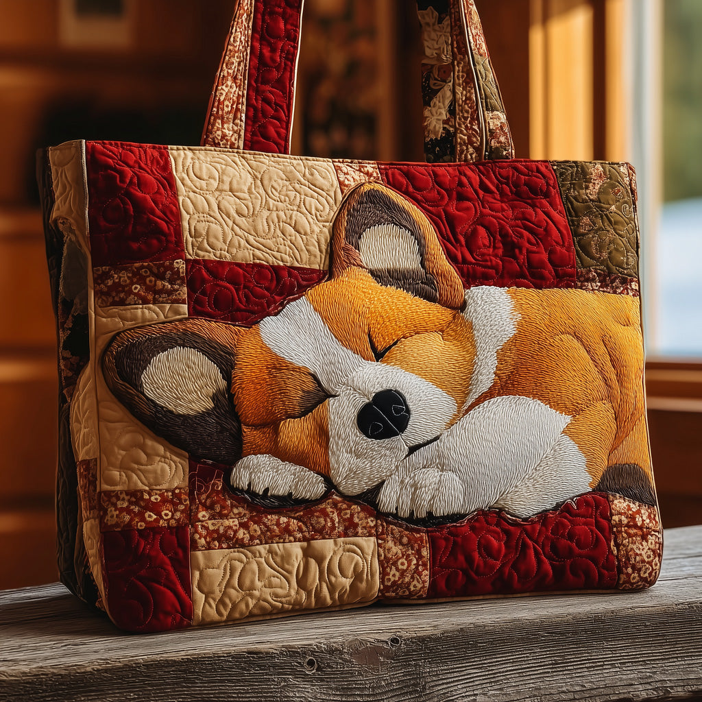 The Sleeping Corgi Quilted Tote