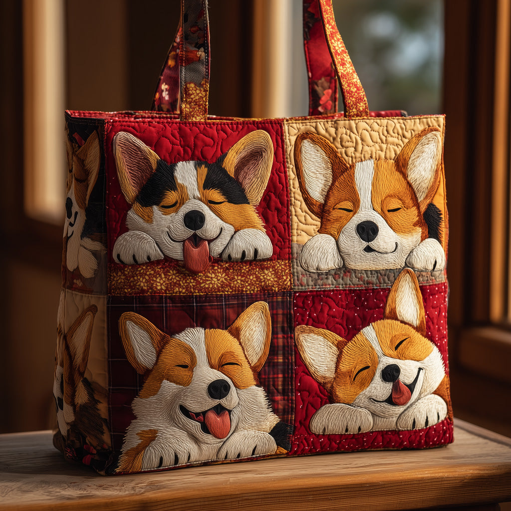 Smiling Corgi Dogs Quilted Tote