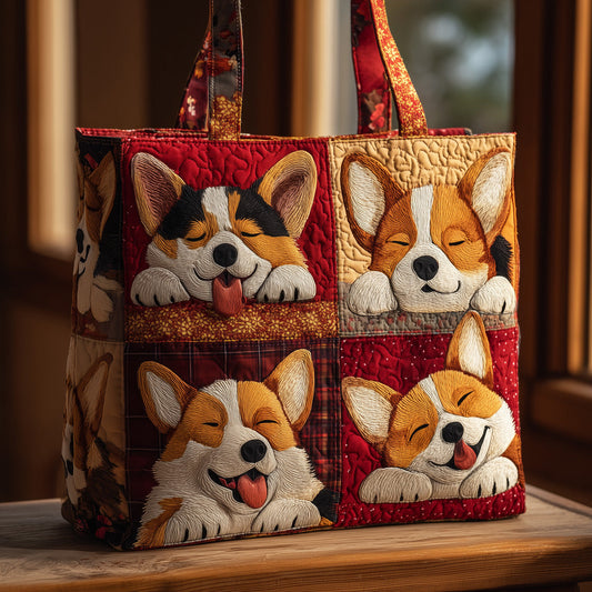 Smiling Corgi Dogs Quilted Tote