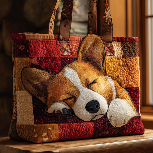 The Sleepy Corgi Quilted Tote