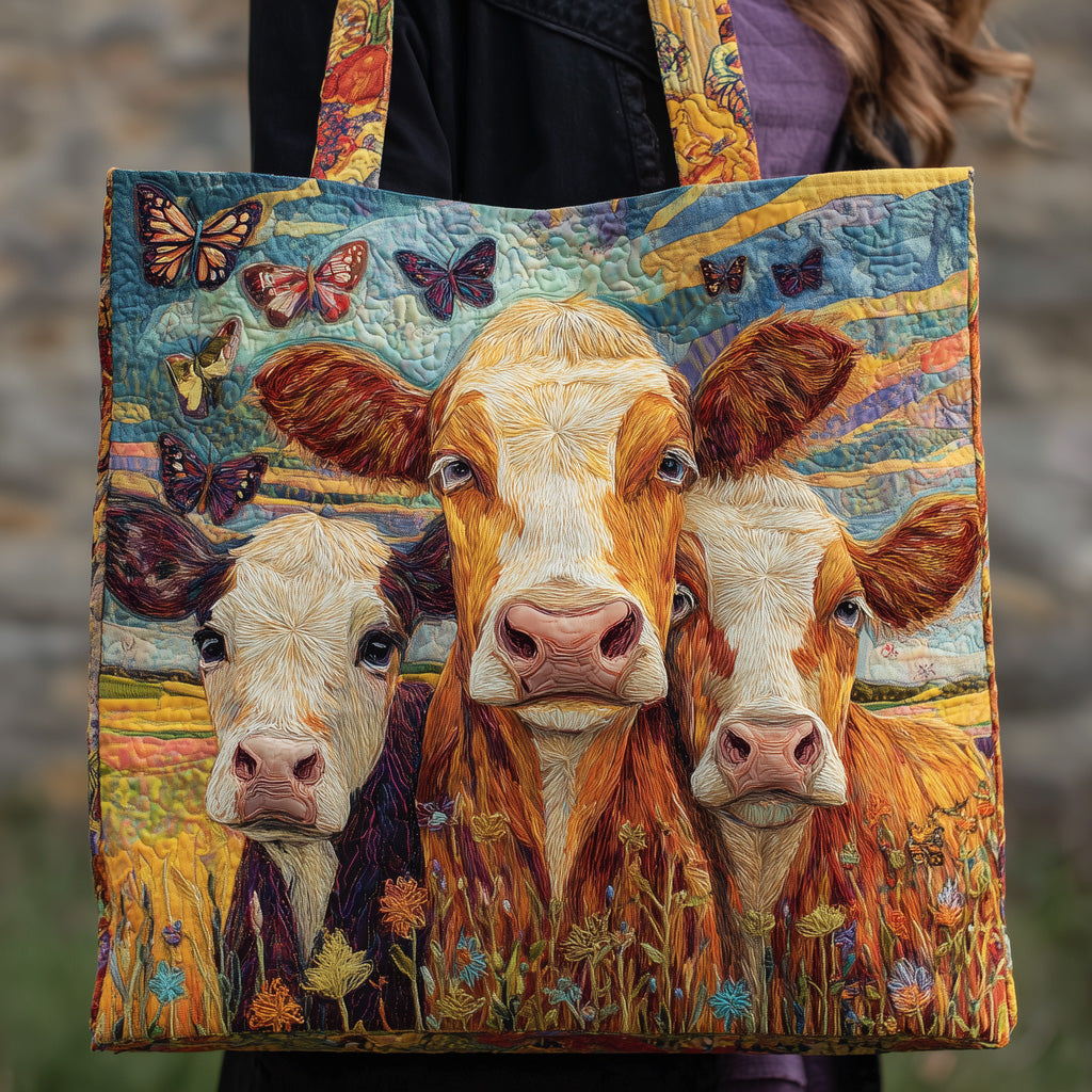 Three Cows Butterflies Quilted Tote