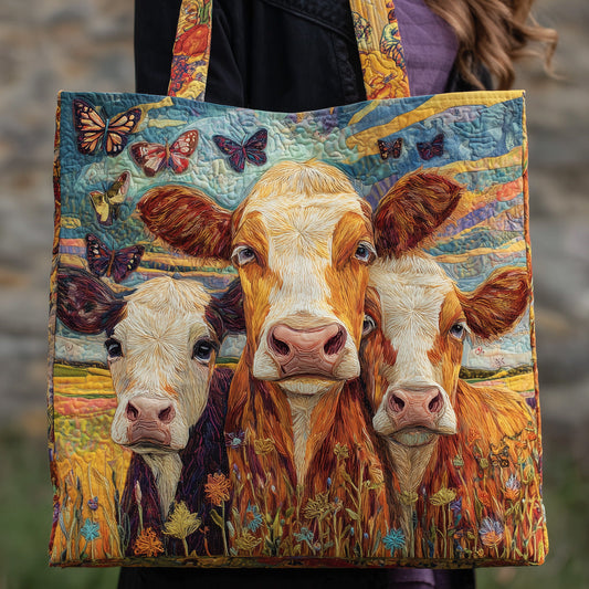 Three Cows Butterflies Quilted Tote