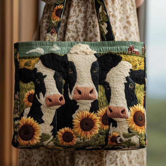 Everyday Cow Sunflowers Quilted Tote