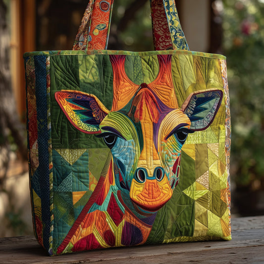 Colorful Giraffe Portrait Quilted Tote