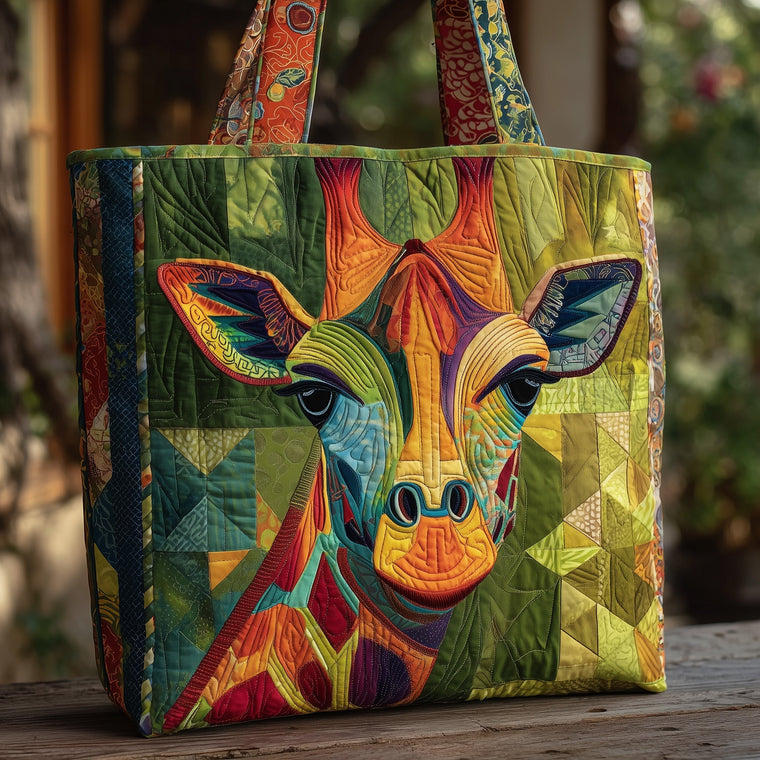 Colorful Giraffe Portrait Quilted Tote
