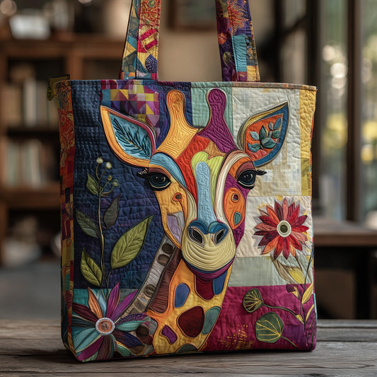 Colorful Giraffe Artwork Quilted Tote
