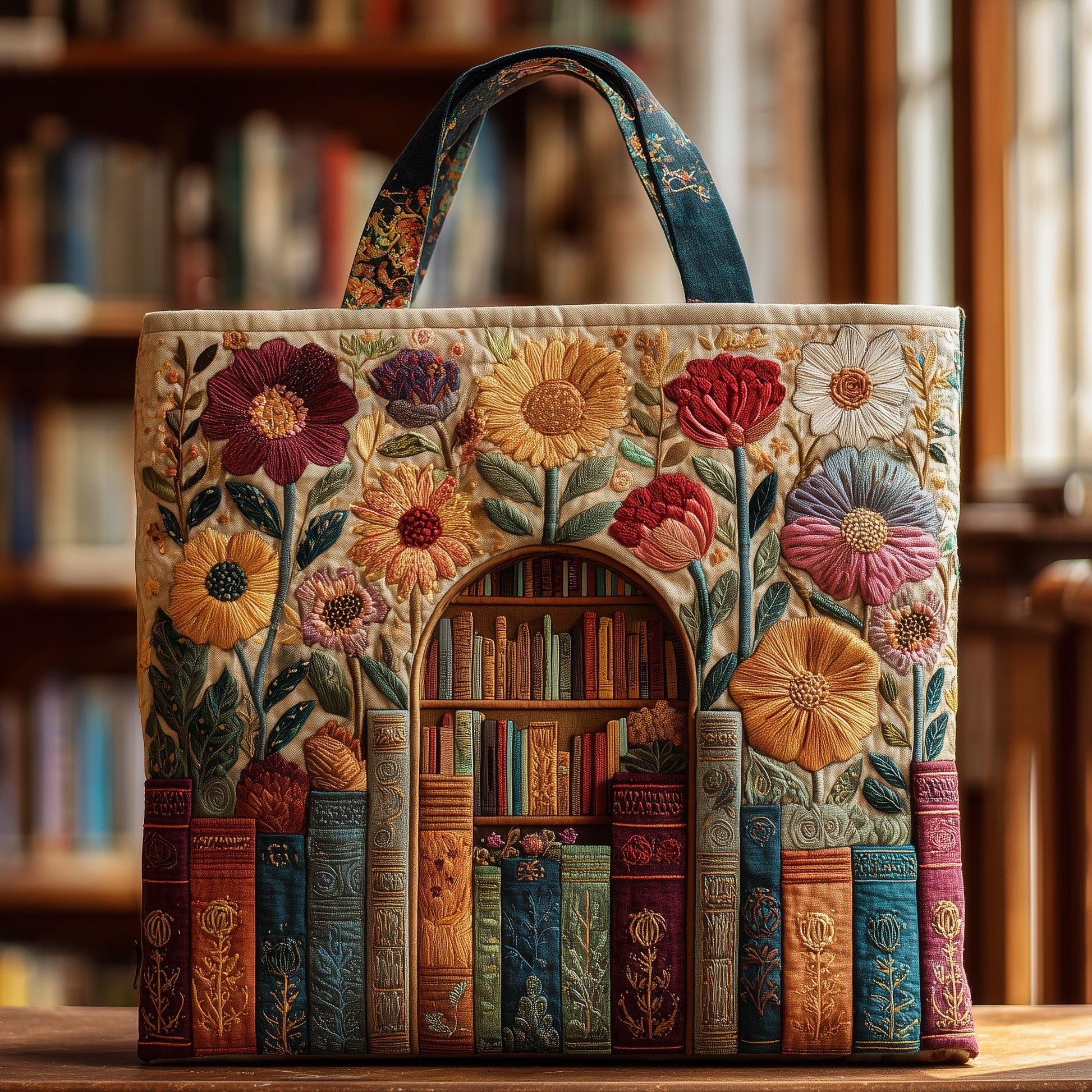 Everyday Floral Bookshelf Quilted Tote