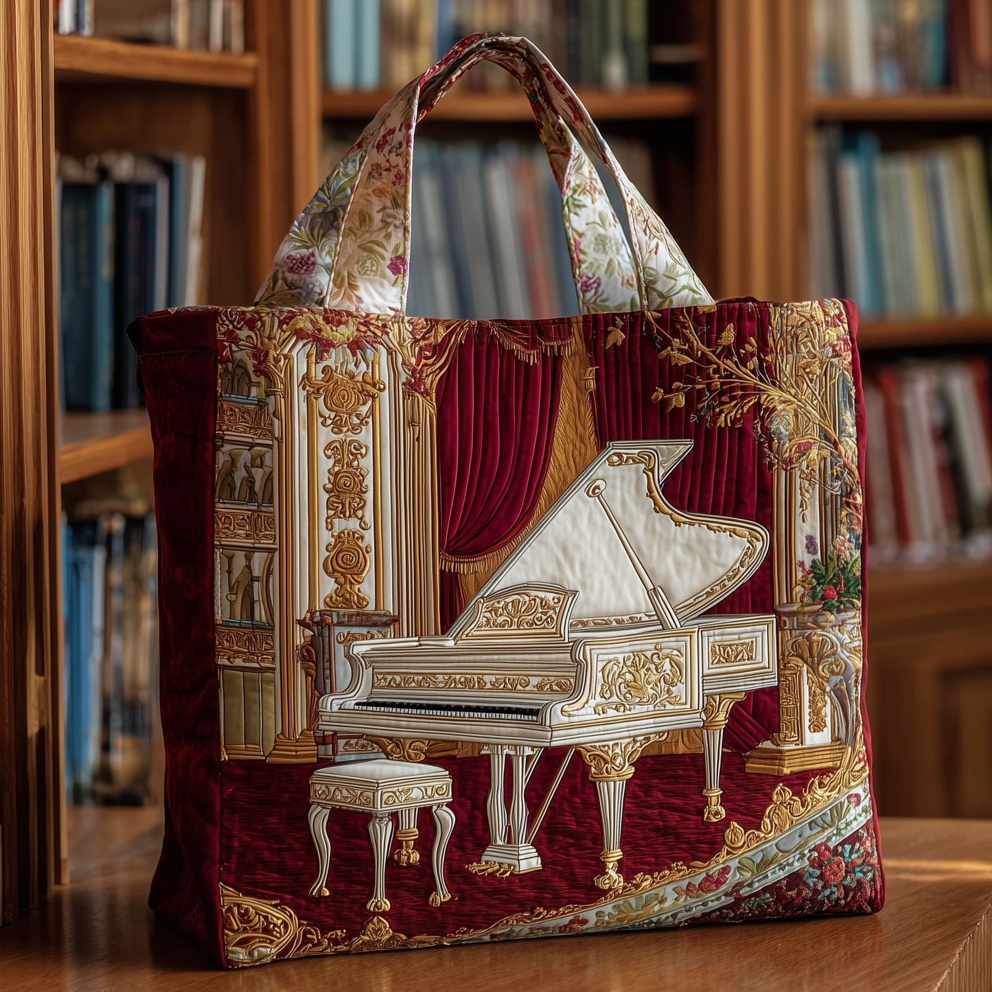 Grand Piano Illustration Quilted Tote