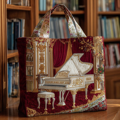 Grand Piano Illustration Quilted Tote