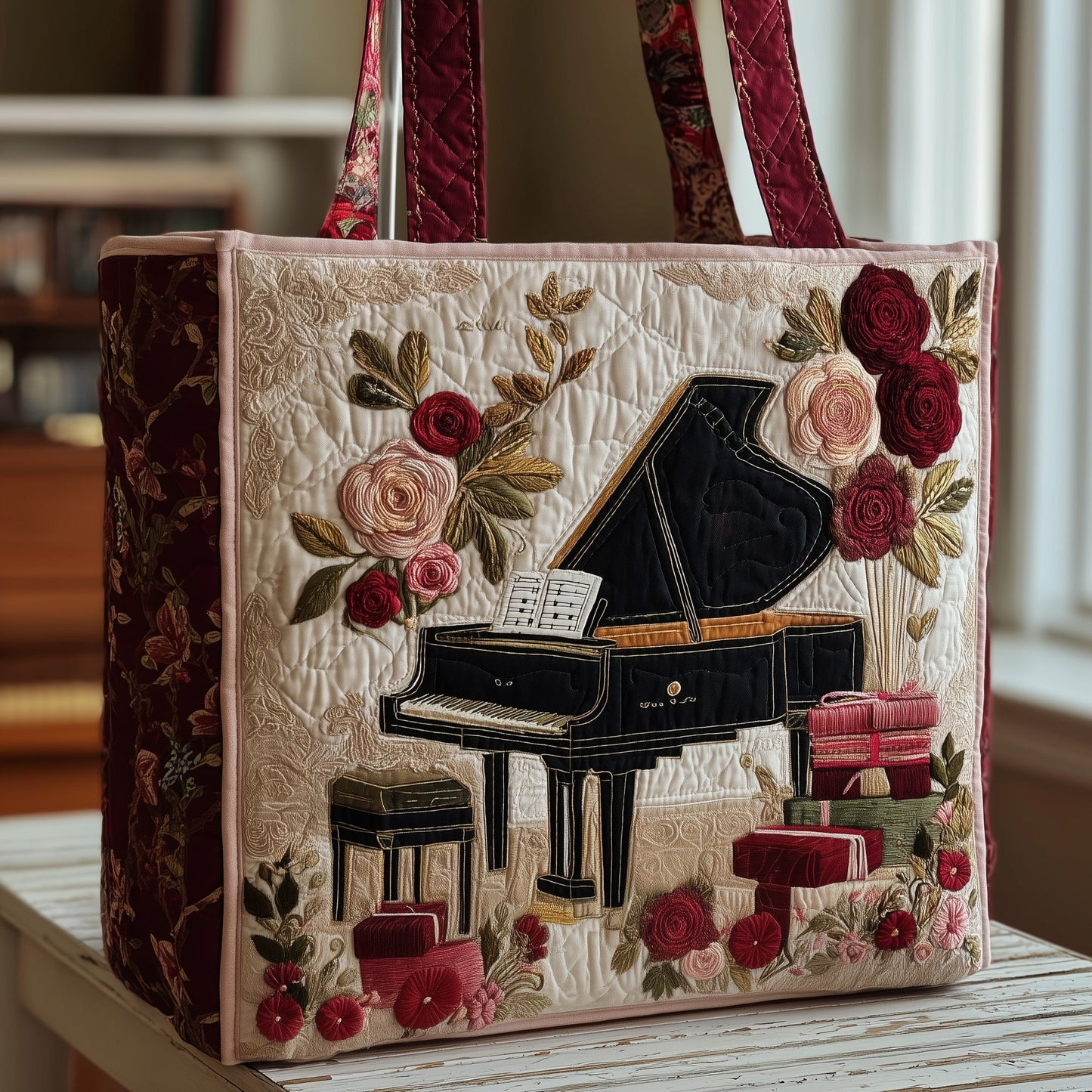 Grand Piano Floral Quilted Tote