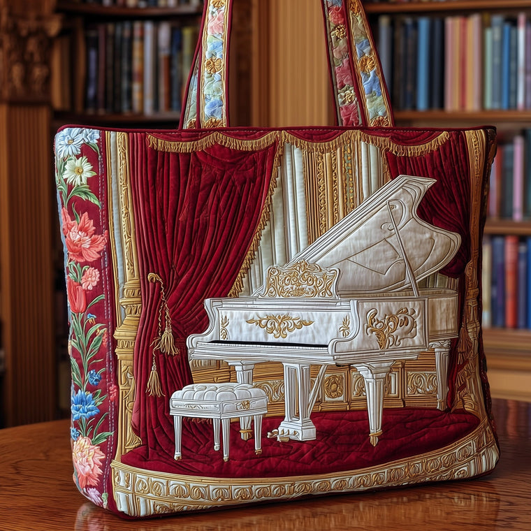 Grand Piano Floral Curtain Quilted Tote